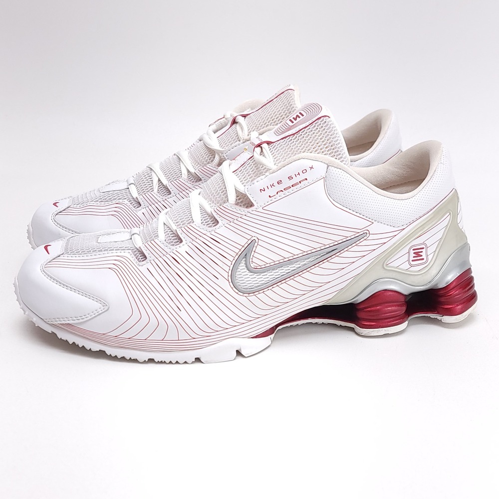 Nike Shox NZ Laser White Varsity Red Pinstripes Metallic Silver Mens 14